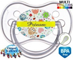 Hibou et fond rose + prénom: Sucette Anatomique-su7.fr
