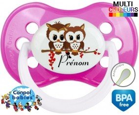 Hiboux cœur + prénom: Sucette Anatomique-su7.fr