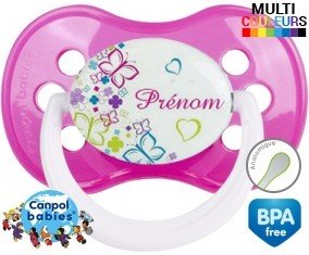 Papillons et fleurs + prénom: Sucette Anatomique-su7.fr