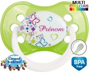 Papillons et fleurs + prénom: Sucette Anatomique-su7.fr