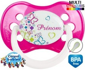 Papillons et fleurs + prénom: Sucette Anatomique-su7.fr