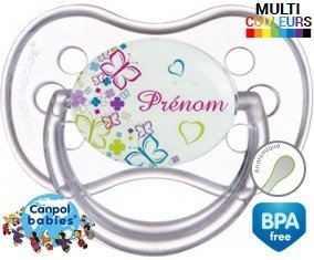 Papillons et fleurs + prénom: Sucette Anatomique-su7.fr