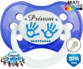 Main de bébé (garçon) + prénom : Sucette Anatomique personnalisée