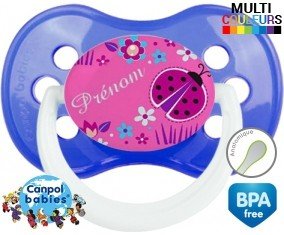 Tetine Originale coccinelle rose + prénom embout Anatomique personnalisée