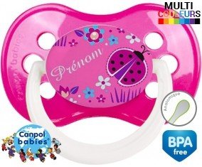 Originale coccinelle rose + prénom: Sucette Anatomique-su7.fr