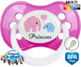 Elphants bleu et rose + prénom: Sucette Anatomique-su7.fr
