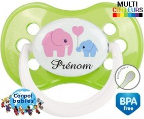 Elphants bleu et rose + prénom: Sucette Anatomique-su7.fr