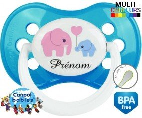 Elphants bleu et rose + prénom: Sucette Anatomique-su7.fr