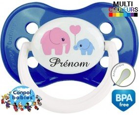Elphants bleu et rose + prénom: Sucette Anatomique-su7.fr