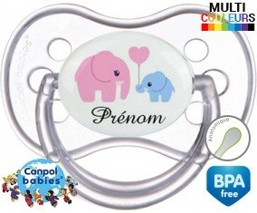 Elphants bleu et rose + prénom: Sucette Anatomique-su7.fr