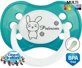 Lapin fleur + prénom: Sucette Anatomique-su7.fr