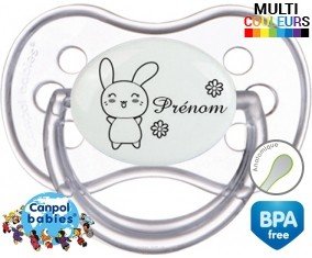Lapin fleur + prénom: Sucette Anatomique-su7.fr