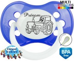 Tracteur style1 + prénom : Sucette Anatomique personnalisée