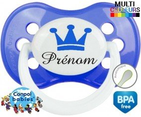 Couronne bleu + prénom : Sucette Anatomique personnalisée