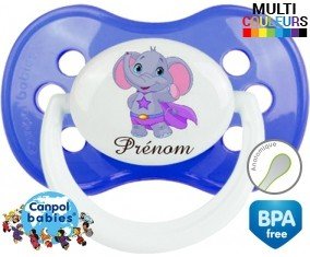 Tetine Elephant super héros + prénom embout Anatomique personnalisée