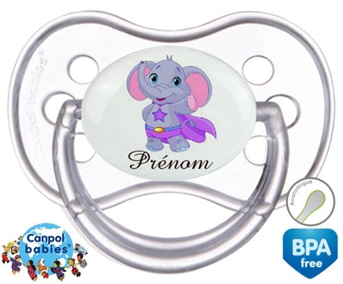 Elephant super héros + prénom: Sucette Anatomique-su7.fr