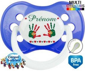 Drapeau portugal et main de bébé + prénom: Sucette Anatomique-su7.fr