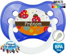 Coccinelles et fleurs + prénom : Sucette Anatomique personnalisée