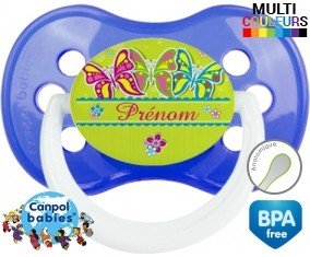 Papillons multicolores + prénom : Sucette Anatomique personnalisée