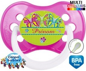 Papillons multicolores + prénom: Sucette Anatomique-su7.fr