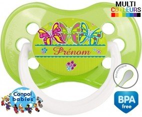Papillons multicolores + prénom: Sucette Anatomique-su7.fr