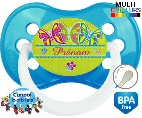 Papillons multicolores + prénom: Sucette Anatomique-su7.fr