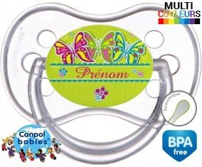 Papillons multicolores + prénom: Sucette Anatomique-su7.fr