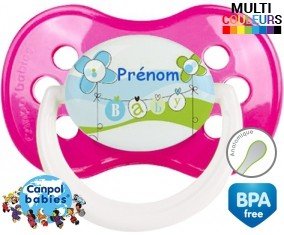 Baby bleu fleurs + prénom: Sucette Anatomique-su7.fr