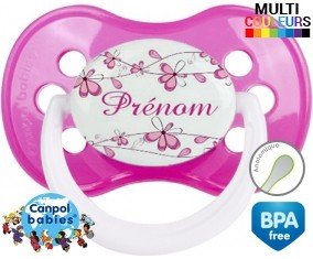 Fleurs rose + prénom: Sucette Anatomique-su7.fr