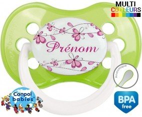 Fleurs rose + prénom: Sucette Anatomique-su7.fr