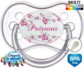 Fleurs rose + prénom: Sucette Anatomique-su7.fr