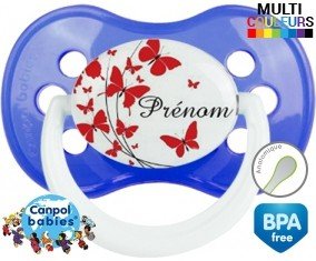 Tetine Papillons rouge + prénom embout Anatomique personnalisée