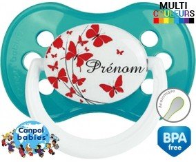 Papillons rouge + prénom: Sucette Anatomique-su7.fr