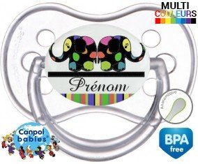 Eléphant multicolore + prénom: Sucette Anatomique-su7.fr