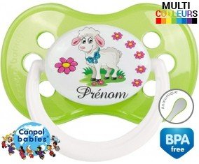 Mouton fleurs + prénom: Sucette Anatomique-su7.fr