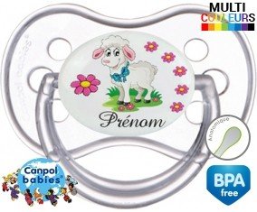 Mouton fleurs + prénom: Sucette Anatomique-su7.fr