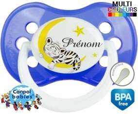 Tetine Tigre lune + prénom embout Anatomique personnalisée