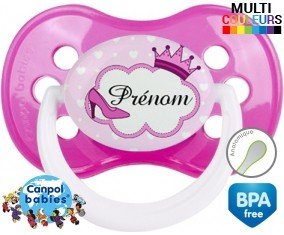 Couronne princesse et chaussure + prénom: Sucette Anatomique-su7.fr