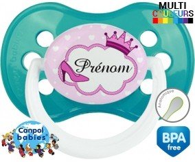 Couronne princesse et chaussure + prénom: Sucette Anatomique-su7.fr