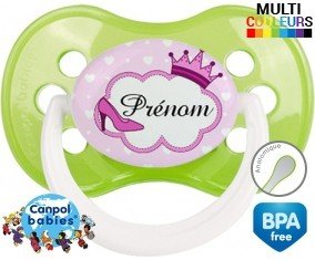 Couronne princesse et chaussure + prénom: Sucette Anatomique-su7.fr