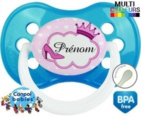 Couronne princesse et chaussure + prénom: Sucette Anatomique-su7.fr