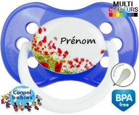 Coquelicot + prénom : Sucette Anatomique personnalisée